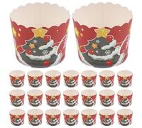 UKCOCO 50 Unidades de Envoltorios para Cupcakes Navideños de Papel Moldes para Hornear Muffins Diseño Rojo de Estrellas y Árbol de Navidad Ideales para Fiestas y Decoración de Pasteles