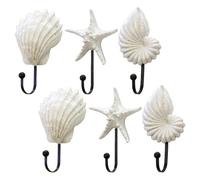 UKCOCO 6 Piezas Ganchos Costeros para Pared Temática Playera de Figura Marina, Conchas y Caracolas, Resistentes y Decorativos para Colgar Toallas de Baño en Fiesta Verano