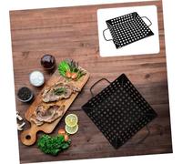 UKCOCO Bandeja Parrilla Barbacoa Antiadherente con Orificios para Filtrado de Aceite Herramienta Portátil para Asar Pollo Verduras y Mariscos Exteriores Negra