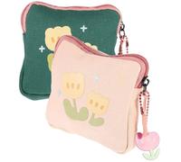 UKCOCO Bolsa para Compresas Higiénicas y Tampones, 2 Unidades, Diseño Floral Portátil, Material Duradero, Cremallera Práctica, para Mujeres y Estudiantes, Tamaño Compacto, Colores Verde Oscuro y Rosa