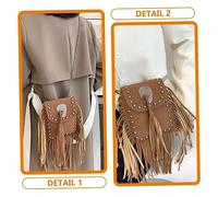 UKCOCO Bolso Bandolera Mujer Vintage con Flecos y Tachuelas Bolso Pequeño Cruzado con Borlas para Mujer Retro Color Marrón para Playa Diario y Citas
