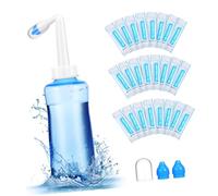 UKCOCO Botella Para Enjuague Nasal 500 Ml Con Sobres De Sal 40 Unidades Sistema De Irrigación Con Válvula Automática Boquilla Angular Para Limpieza Nasal Sin Molestias Cuidado De