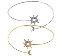 UKCOCO Brazaletes Ajustables de Aleación Diseño de Sol y Luna para Mujer, Pulseras Doradas y Plateadas para Brazo Superior, Joyería de Moda para Fiesta y Uso Diario, 2 Piezas