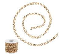 UKCOCO Cadena para Hacer Joyas y Manualidades de Aluminio Dorada 5 MM, 5 Metros, Eslabones Redondos para Prendas y Accesorios de Bolsos