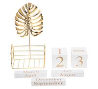 UKCOCO Calendario de Sobremesa de Madera Diseño de Hoja Monstera Dorada Calendario Cúbico Digital DIY Decoración Creativa para Oficina Hogar y Cafetería Reutilizable Estilo Aleatorio