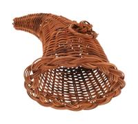 UKCOCO Cesta de Ratán Tejida a Mano Forma de Cornucopia Vintage Cesta de Almacenamiento Transpirable de Mimbre Color Natural Centro de Mesa para Decoración de Otoño y Acción de Gracias