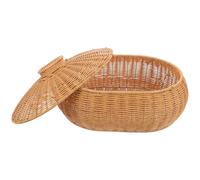 UKCOCO Cesta Tejida de Mimbre Pequeña con Tapa para Frutas y Aperitivos Cesta Decorativa para Cocina y Hogar Caja de Almacenamiento Multiusos para Verduras y Pan Color Reutilizable