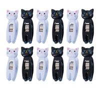 UKCOCO Clips de Notas de Gato Lindos y Multifuncionales, Clips de Plástico Compactos y Resistentes al Viento, Pack de 12 Unidades (6 Negros 6 Blancos) para Oficina, Hogar y Escuela