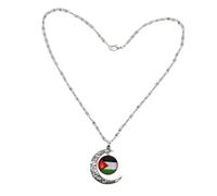 UKCOCO Collar Con Colgante De Luna Creciente y Bandera De Palestina, Aleación Plateada, Collar Estético Versátil Para Hombre y Mujer, Uso Diario, Diseño Calado Pequeño, Detalle Artesanal