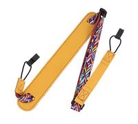UKCOCO Correa Para Ukelele Sin Taladro Doble Gancho En J, Correa Ajustable De Cuero Sintético Amarillo, Diseño Étnico, Para Uso En Conciertos y Ensayos