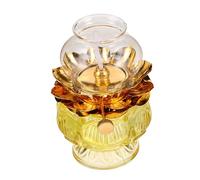 UKCOCO Decorative Glass Lotus Oil Lamp Adjustable Wick Windproof Kerosene Lantern For Buddha Offering Home Temple Emergency Lighting