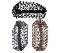 UKCOCO Diadema Elástica Ancha de Encaje Perlas 3 Piezas Negro Beige Gris para Mujer Banda Cabello Antideslizante para Ocultar Canas en Uso Diario y Eventos