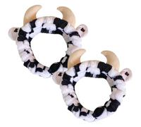 UKCOCO Diadema para Lavarse la Cara de Mujer 2 Piezas Cuernos de Vaca Tridimensionales, Banda Elástica Suave para Spa y Maquillaje, Accesorio Cómodo para Cuidado Facial