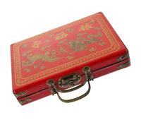 UKCOCO Estuche de Mahjong Portátil Vintage de Madera y PU, Caja Robusta para Almacenamiento Multiusos Asa, Tamaño 24, Adecuado para Viajes, Hogar y Organización de Fichas de Dominó Chino