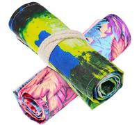UKCOCO Estuche Enrollable Estampado de Hoja de Arce de Lona 48 Ranuras para Lápices para Guardar Bolígrafos y Lápices de Madera, 2 Piezas para Dibujo y Colorear