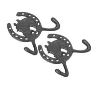 UKCOCO Forma de Cabeza de Caballo y Herradura Rústicos de Hierro Fundido 2 Ganchos Instalación Fácil para Pared Ideales para Abrigo y Bolso Habitación