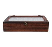 UKCOCO Gabinete de Madera Grande con Tapa de Cristal y Cajón Extraíble, Caja Decorativa Vintage para Almacenamiento de Té, Cosméticos y Joyas, Organizador Multifuncional para Hogar