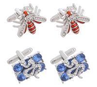 UKCOCO Gemelos de Abeja Incrustaciones de Rhinestone para Hombre, Diseño Clásico de Aleación de Zinc, 2 Pares para Ocasiones Obsequios y Uso Diario