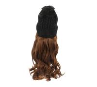 UKCOCO Gorro de Punto con Peluca Pieza Peluca Larga y Rizada de Postizo Sintético Delicada para Mujer para Uso Diario y Eventos Casuales