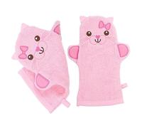 UKCOCO Guantes de Baño para Bebés en Algodón Rosa Forma de Animal, 2 Piezas para Limpieza Delicada y Prevención de Bacterias en Camping y Estancias de Fin de Semana
