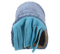 UKCOCO Hamster Shelter House Peluche Túnel Refugio Seguro para Conejos Chinchillas y Cobayas Casa Acogedora Invierno para Pequeños Animales con Diseño de Cueva y Borla Azul