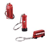 UKCOCO Juego de 3 Llaveros de Recuerdo de Londres Anilla, Diseño Turístico Cabina, Buzón y Autobús Doble, Resistente Oxidación, Práctico para Regalos a Viajeros y Uso Diario