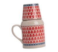 UKCOCO Juego de Jarra y Taza de Cerámica Estilo Vintage, Jarra Grande con Tapa de Corcho y Asa, Taza Apilable para Hogar y Oficina, Dispensador de Agua Fría y Caliente, Set 2 Piezas