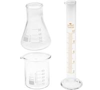 UKCOCO Kit de 3 Piezas de Vidrio para Laboratorio Cilindro Graduado y Taza Medidora, Medición Precisa sin Fugas para Aplicaciones Científicas Investigación