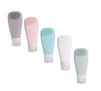 UKCOCO Kit de 5 Botellas de Champú Rellenables de Silicona con Cepillo y Dosificador, Herméticas y Prácticas para Actividades al Aire Libre y Viajes