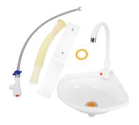 UKCOCO Lavabo de Esquina de Montaje en Pared, Pequeño Lavabo de Pared Triangular, Blanco, Plástico y Acero Inoxidable, para Baño, Balcón y Apartamentos Pequeños