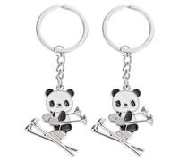 UKCOCO Llavero de Dibujos Animados Diseño de Panda, 2 Piezas, Aleación de Zinc Plateada, Colgante para Llaves y Decoración de Mochilas, Accesorio Ligero y Resistente para Obsequio