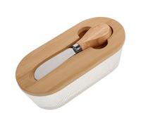 UKCOCO Mantequillera Hermética de Vidrio con Tapa y Espátula Recipiente Rectangular para Queso y Mantequilla Transparente 1 Pieza Conservador para Nevera y Encimera