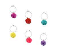UKCOCO Marcadores para Copas de Vino Diseño de Rosas, 6 Piezas Multicolor, Identificador de Vidrio Reutilizable para Fiestas y Reuniones, Accesorio Decorativo para Color Color Aleatorio