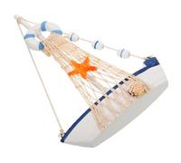 UKCOCO Modelo de Barco de Vela de Madera Decorativo Adornos Náuticos para Oficina y Hogar Decoración Mediterránea Azul y Blanca Ornamento para Salón y Eventos Náuticos