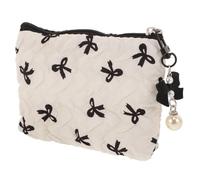 UKCOCO Neceser para Mujeres Viajeras Lazo Elegante, Estuche para Cosméticos De Tela Resistente, Organizador De Maquillaje Pequeño para Bolso, Bolsa De Maquillaje De Viaje Negro Detalle Abullonado