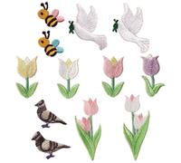 UKCOCO Parches Decorativos de Dibujos Animados para Ropa, 12 Piezas Autoadhesivos sin Borde, Bordados de Pequeños Pájaros y Abejas, Parches Termoadhesivos para Bolsos, Sombreros