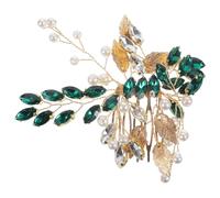 UKCOCO Peine Cabello de Novia Lateral Gemas de Imitación Azules Diseño de Hoja Plateada en Metal Accesorio Decorativo para Bodas y Fiestas 1 Pieza