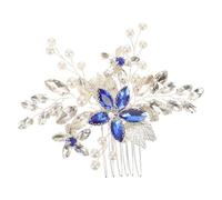 UKCOCO Peineta de Novia Azul Cristales de Gemas de Imitación Adorno Floral para Cabello de Boda Accesorio Lateral para Peinar Moños Tocado Nupcial Elegante para Celebraciones