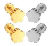 UKCOCO Pendientes de Aros Anchos para Mujer, 2 Pares en Plata y Oro, Acero Inoxidable Diseño Floral para Eventos Casual