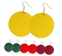 UKCOCO Pendientes De Madera Colgantes Redondos Retro, Gancho De Acero Inoxidable, Ligeros y Variados Colores (amarillo, Rojo, Verde Oliva, Granate), Para Mujer Eventos Casuales y Diarios