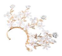 UKCOCO Pendientes Ear para Mujer sin Perforación, Manguito de Oreja Diseño de Flor Dorada, Accesorio de Fiesta y Boda, Clip de Oreja Ajustable Perlas y Cristales, Estilo Coreano