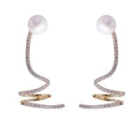 UKCOCO Pendientes Trepadores de Perlas Microcirconitas Pendientes de Presión Dorados Diseño Torcido Creativo para Mujer Accesorios Elegantes para Fiesta y Uso Diario