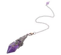 UKCOCO Péndulo Colgante de Cristal de Amatista Natural Hexagonal con Cadena de Cobre Colgante de Cuarzo para Meditación Radiestesia y Yoga Adorno Espiritual para Mujer Piedra