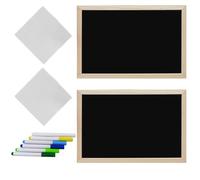 UKCOCO Pizarra de Madera de Sobremesa Borrable 2 Unidades 20X30 CM con Marco de Madera 6 Rotuladores de Colores Agua y 2 Paños de Limpieza para Aulas Hogar y Puestos de Mercado