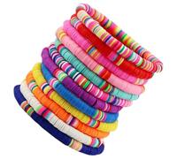 UKCOCO Pulsera Elástica de Arcilla Polimérica Multicolor 6Mm Cuentas Planas 12 Piezas Apilables Bohemias para Mujer Joyería Ligera de Verano Pulseras de Cuentas para Playa y Uso