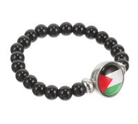 UKCOCO Pulsera Palestina Ajustable con Bandera Pulsera Decorativa Patriótica Unisex con Cuentas Negras Elásticas para Uso Diario