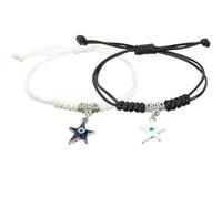 UKCOCO Pulseras Ajustables Colgante Sensible Temperatura, Diseño Estrella de Cinco Puntas y Ojo Turco, Cuerda Tejida en Colores, 1 Par para Mujer y Niña, Protección Mal de Ojo,