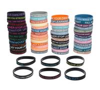 UKCOCO Pulseras Elásticas de Silicona Citas Motivacionales 100 Unidades Multicolor Verde Morado Negro Tonos Claros Pulseras Unisex para Adolescentes Bandas Inspiradoras para