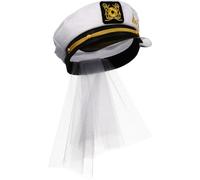 UKCOCO Sombrero Azul Marino de Novia con Velo Accesorio Cabello para Boda y Despedida de Soltera Estilo Marinero 1 Pieza Adecuado para Fiesta y Playa