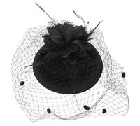 UKCOCO Sombrero Fascinador Tipo Pastillero Negro para Mujer con Velo, Estilo Retro Elegante, Material de Tela E Hierro, Adecuado para Fiestas de Cóctel y Mascaradas